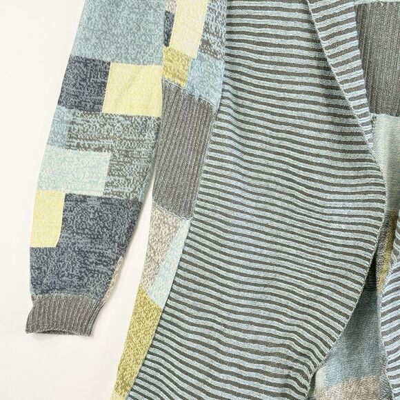 Nic + Zoe Womens Medium Blue Grey Colorblock Open Front Duster Cardigan Sweater - Picture 4 of 8